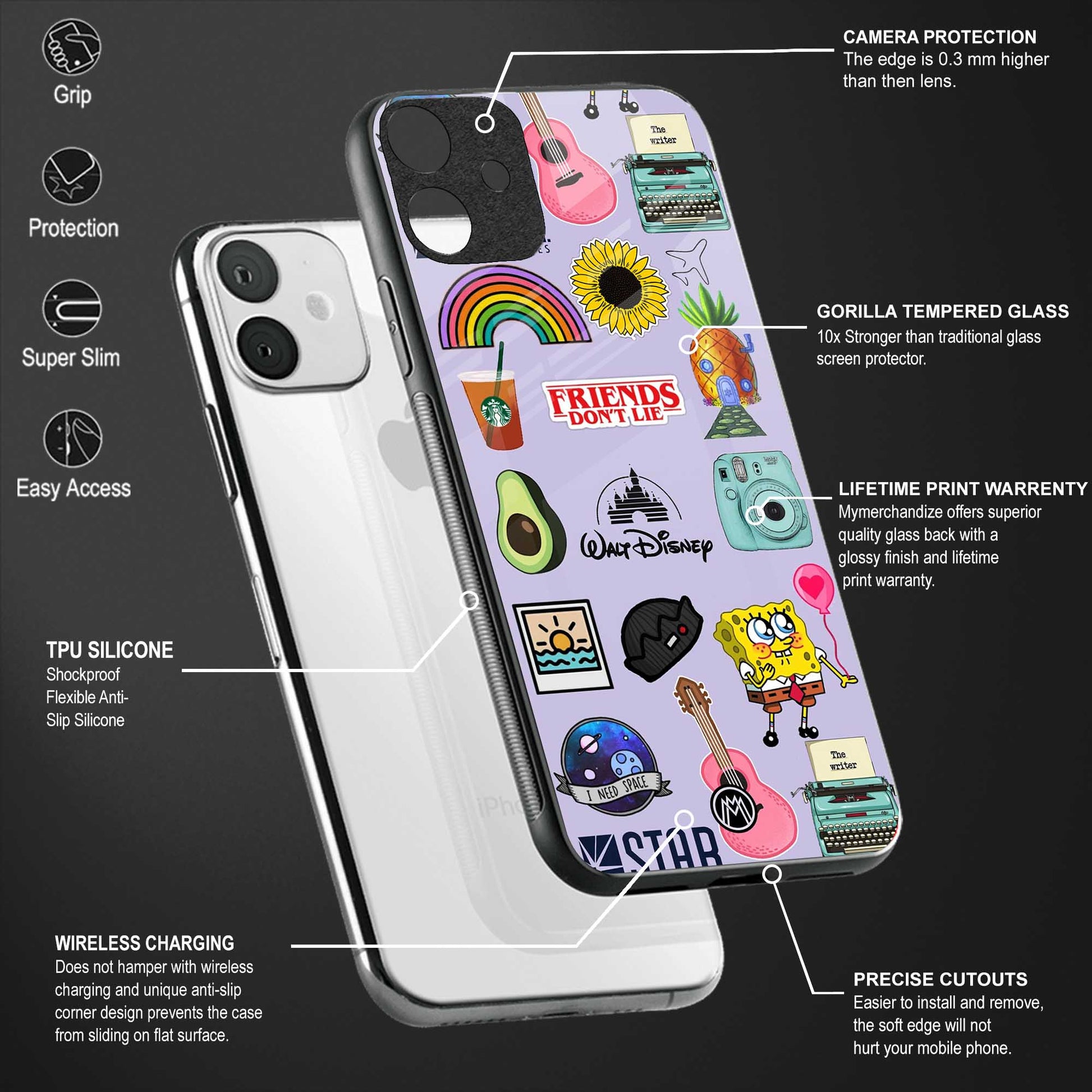 aesthetic stickers purple collage glass case for samsung galaxy a72 image-4