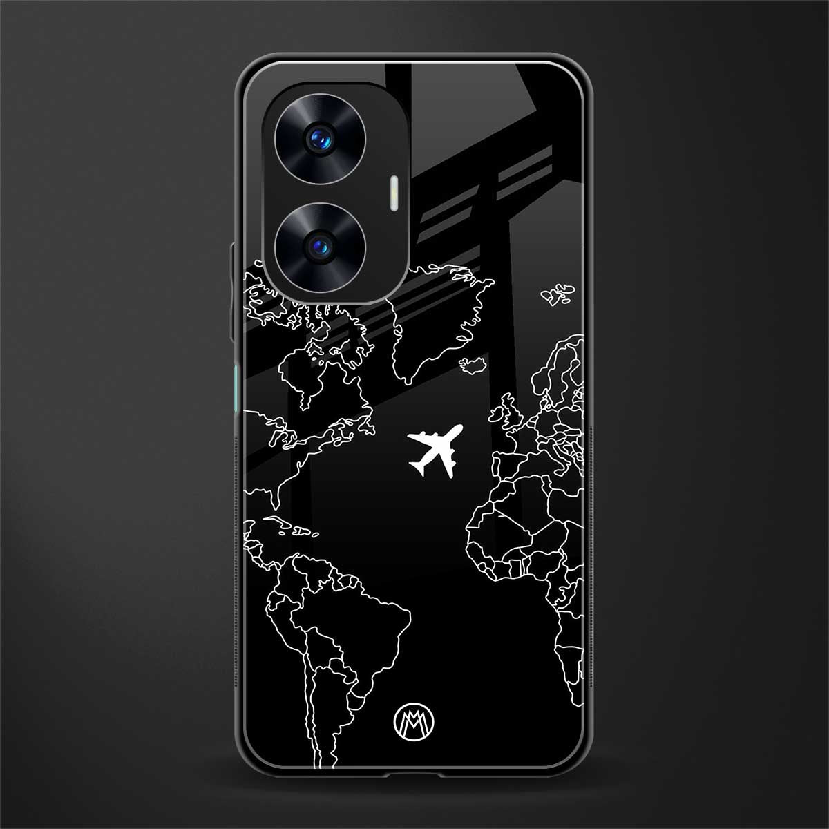 airplane flying wanderlust back phone cover | glass case for realme c55