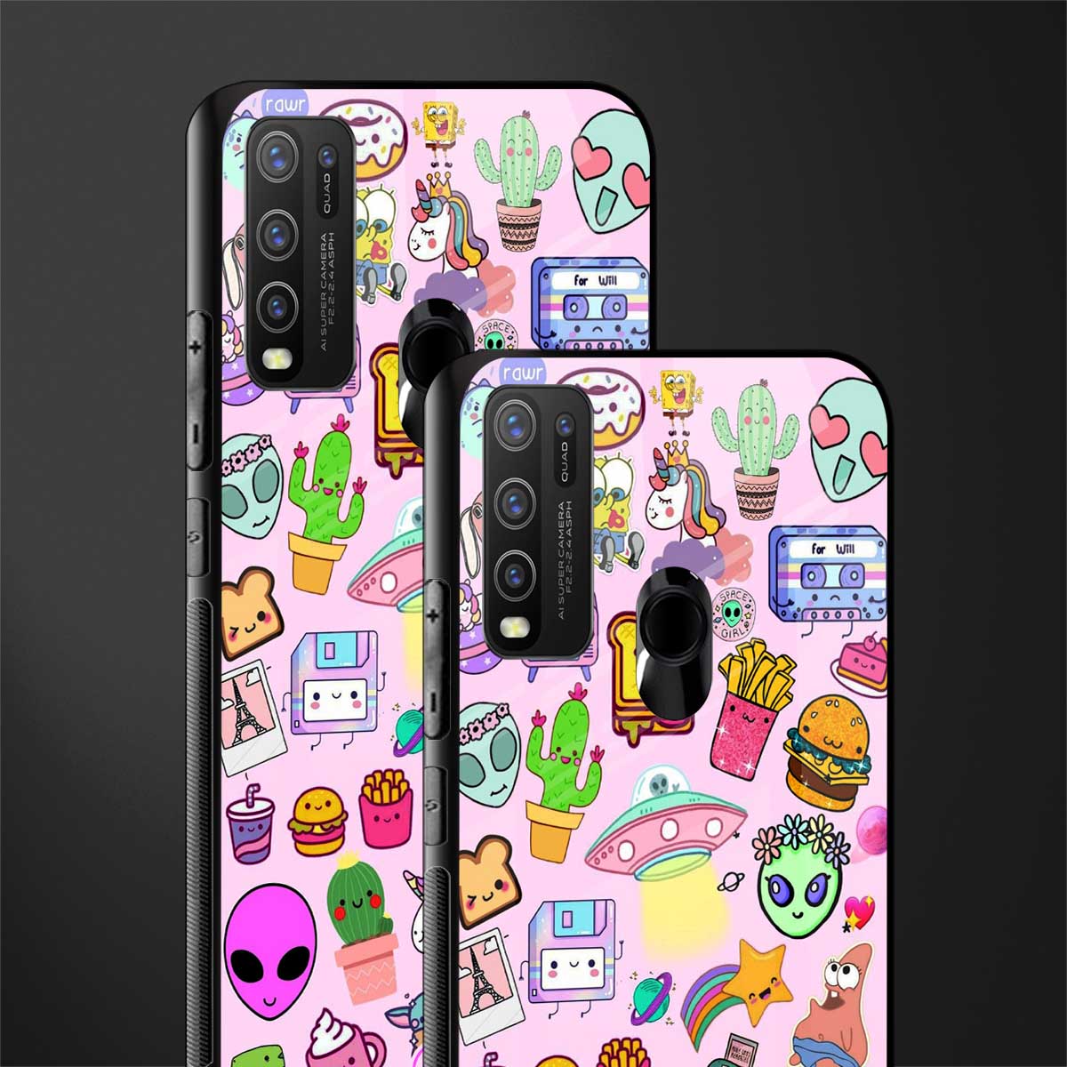 alien stickers studio glass case for vivo y50 image-2