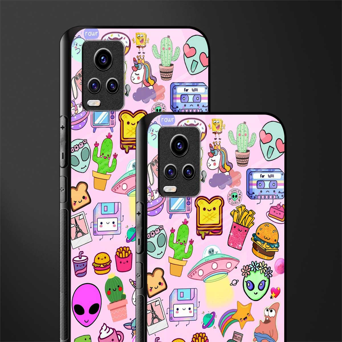 alien stickers studio back phone cover | glass case for vivo v21e 4g