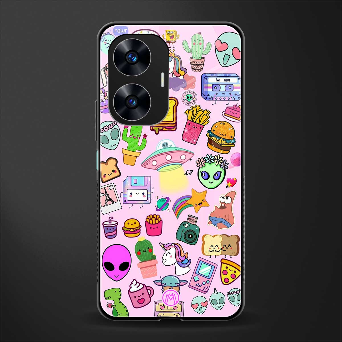alien stickers studio back phone cover | glass case for realme c55