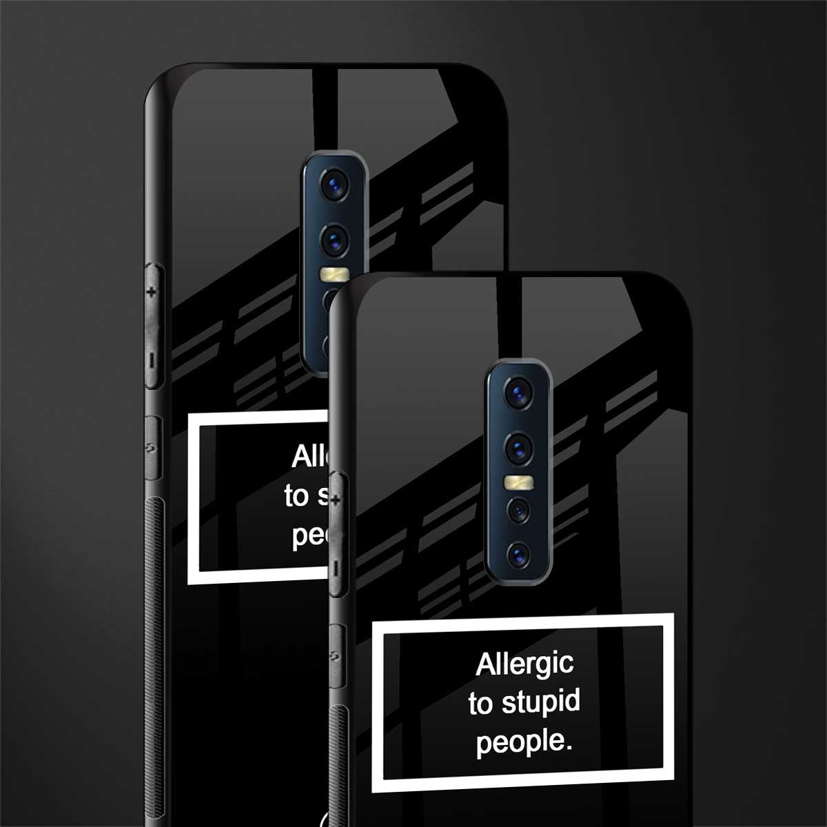 allergic to stupid people black glass case for vivo v17 pro image-2