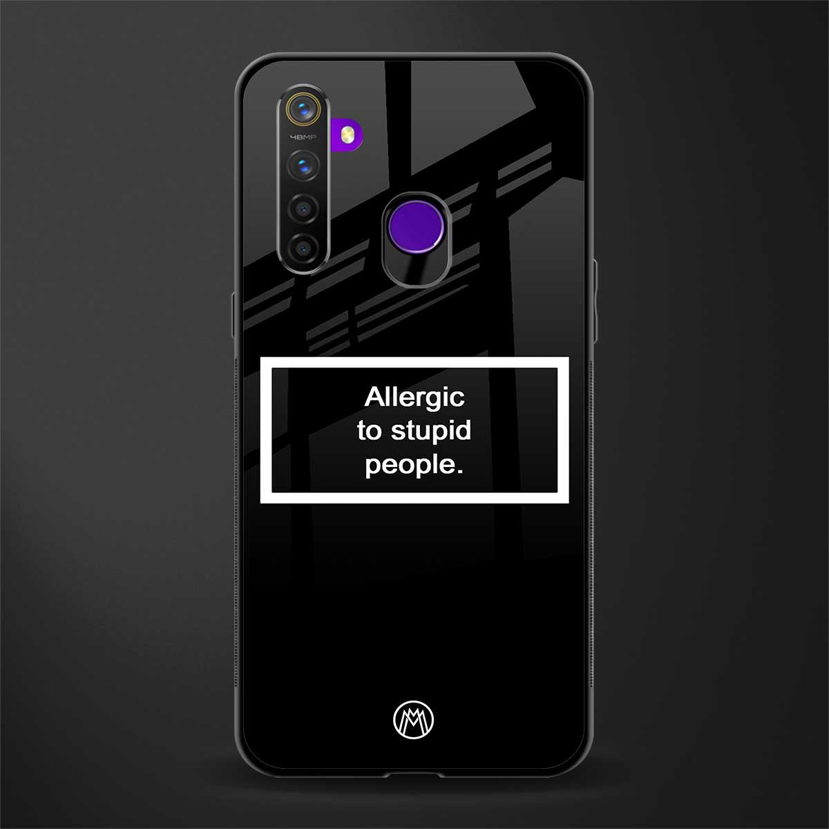 allergic to stupid people black glass case for realme 5s image
