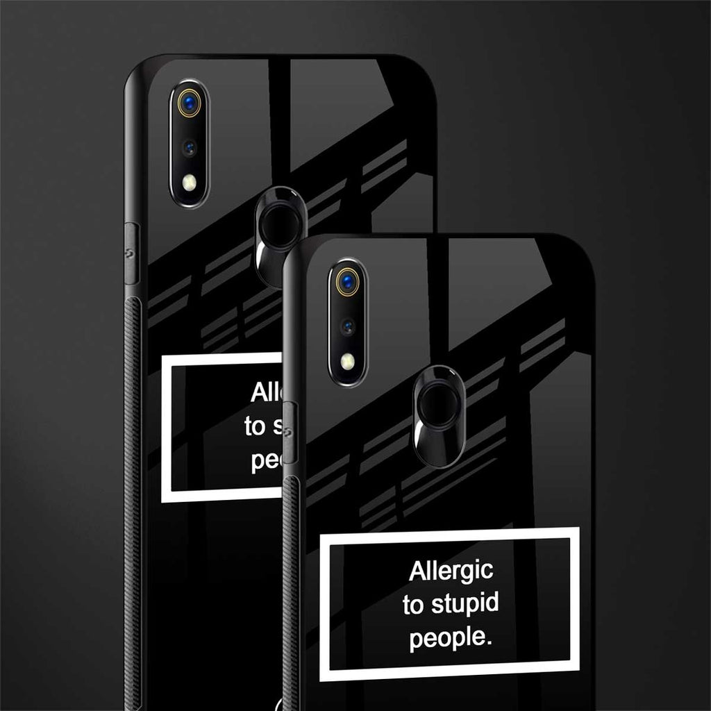 allergic to stupid people black glass case for realme 3 pro image-2