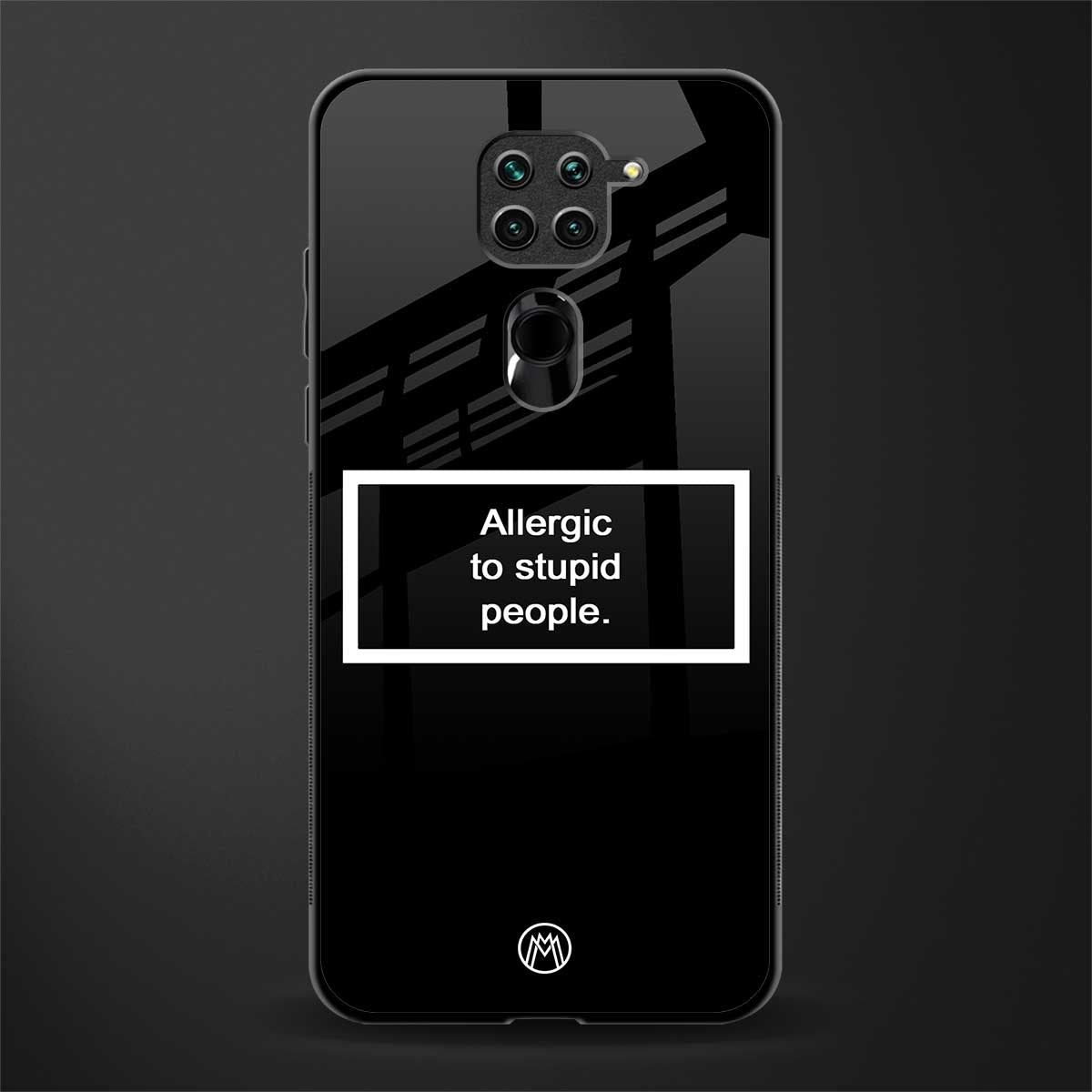 allergic to stupid people black glass case for redmi note 9 image