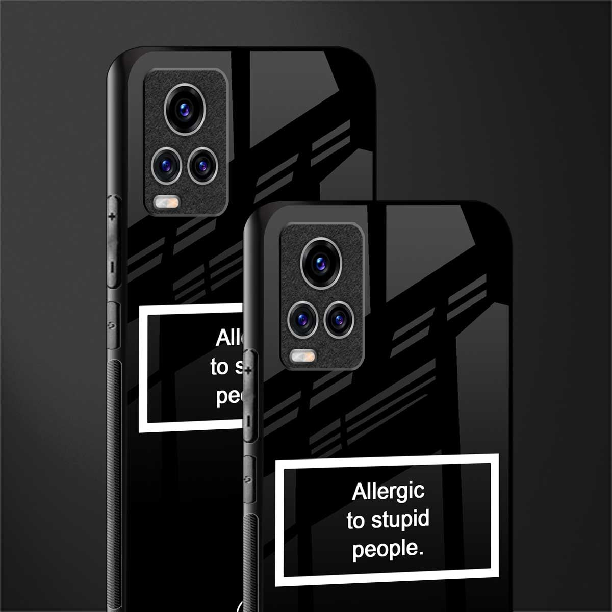 allergic to stupid people black glass case for vivo v20 pro image-2