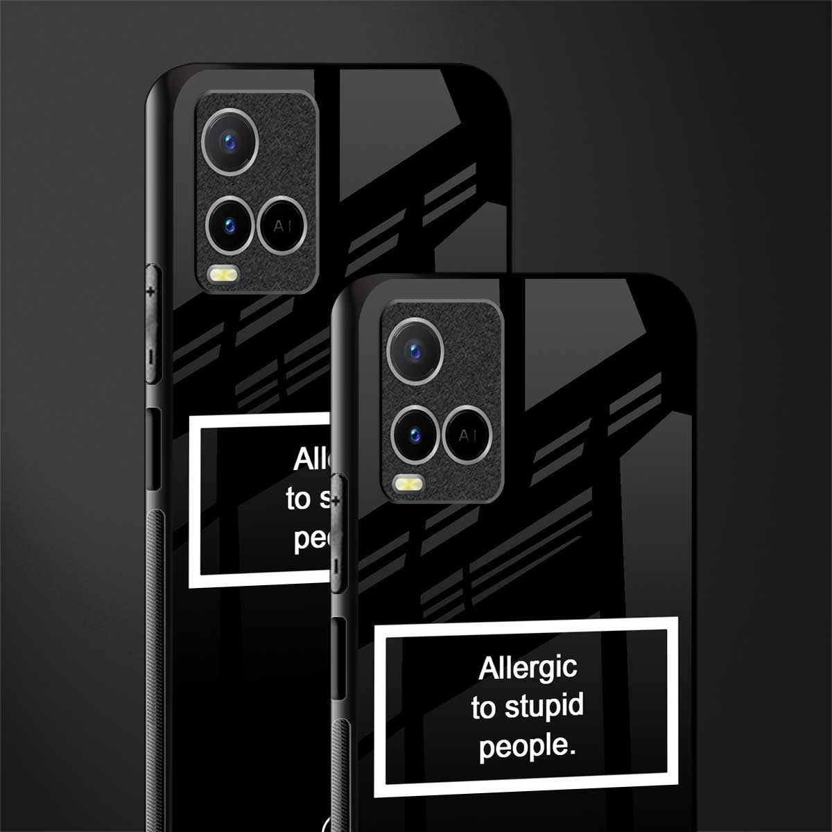 allergic to stupid people black glass case for vivo y21s image-2
