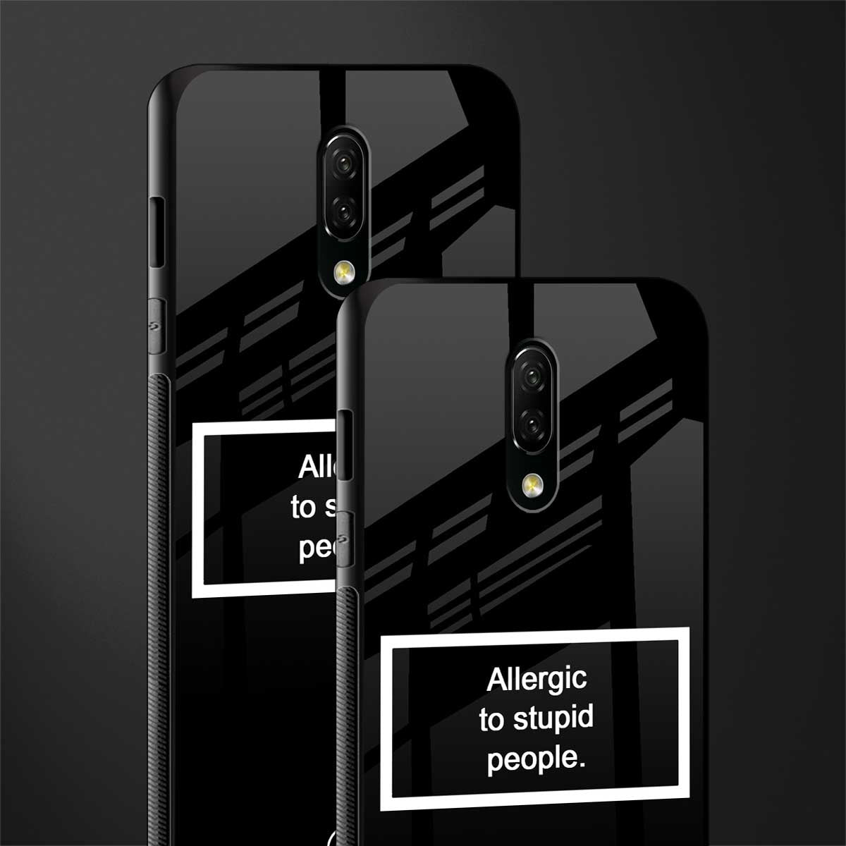 allergic to stupid people black glass case for oneplus 7 image-2