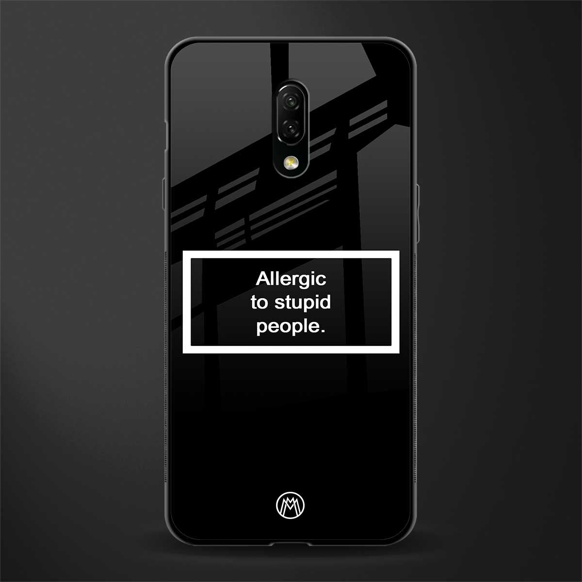allergic to stupid people black glass case for oneplus 7 image