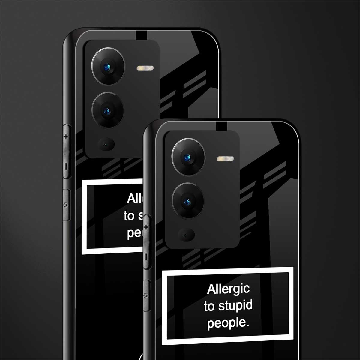 allergic to stupid people black back phone cover | glass case for vivo v25 pro 5g