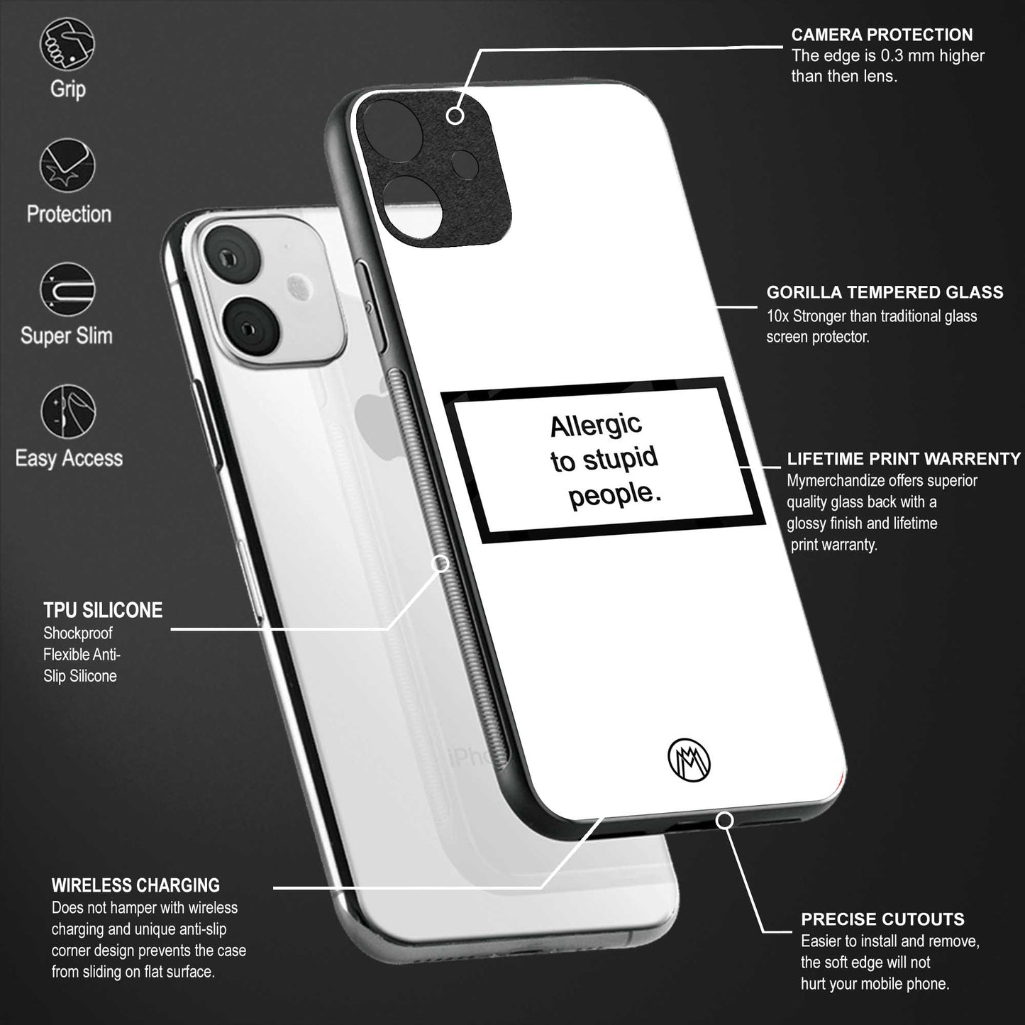 allergic to stupid people white glass case for redmi 9 image-4