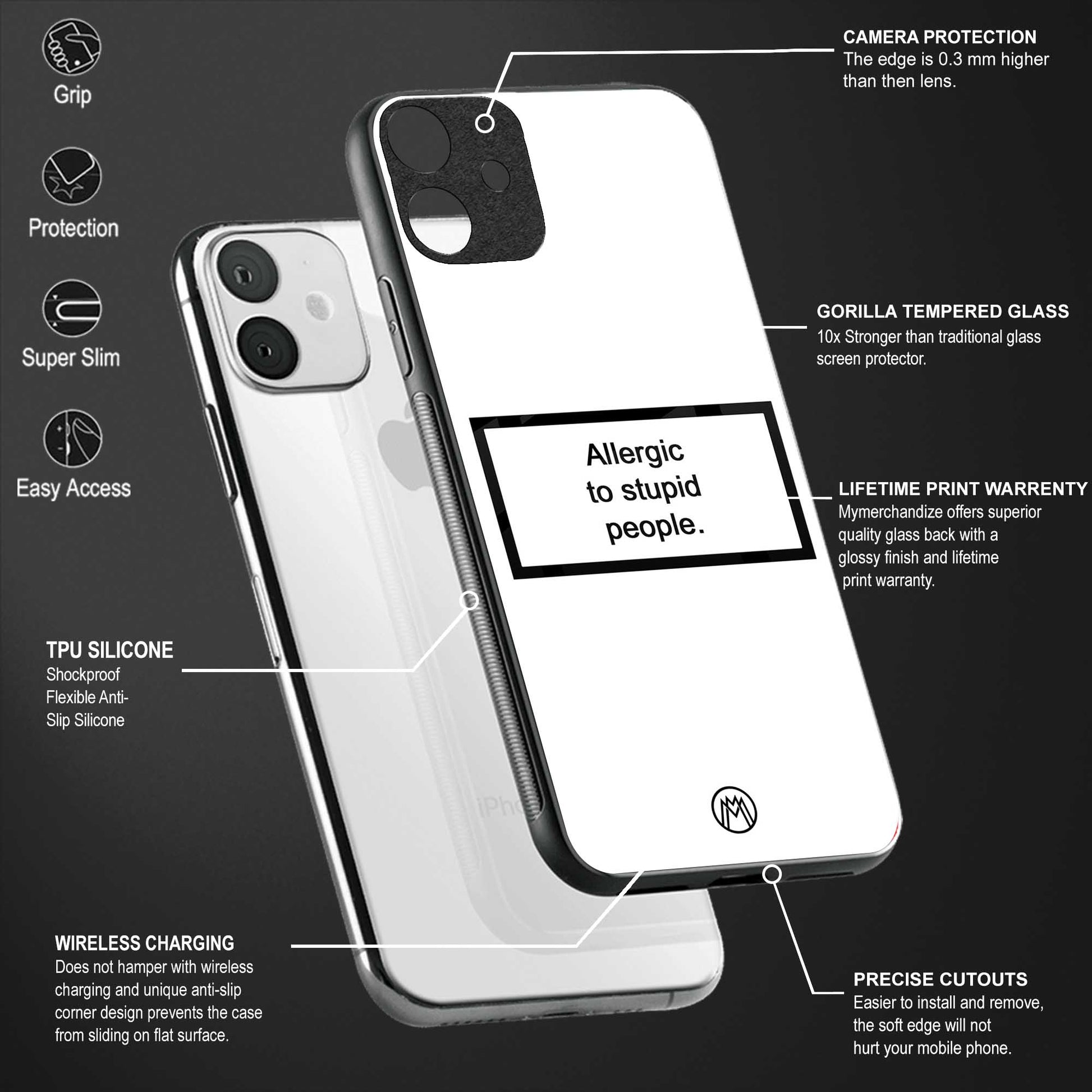 allergic to stupid people white glass case for vivo x80 pro 5g image-4