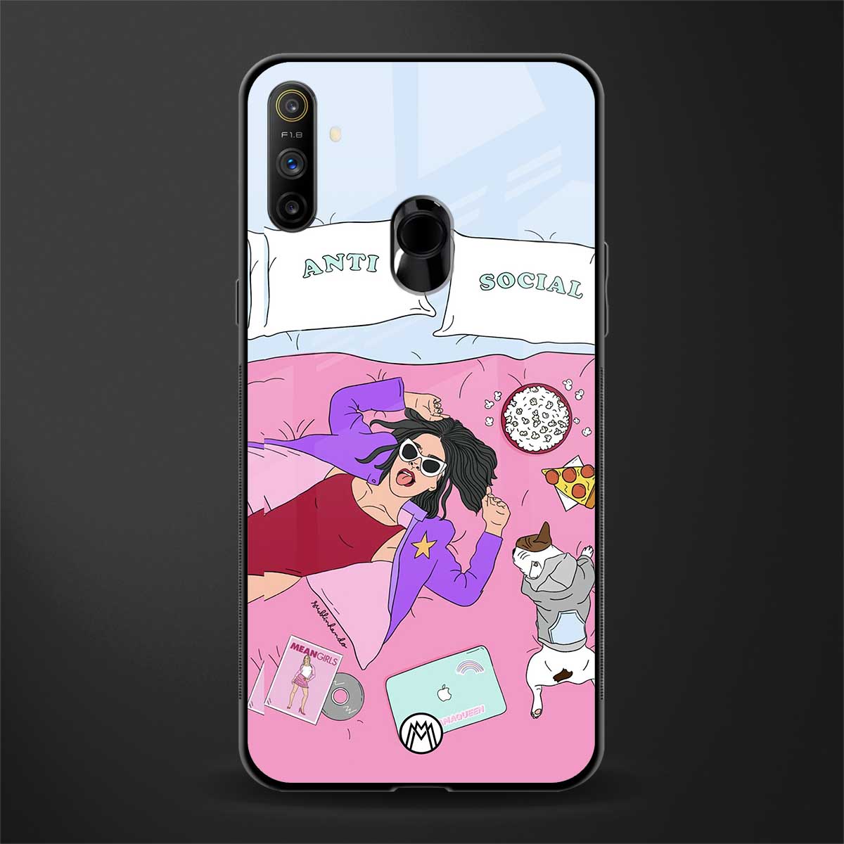 anti social chick girl glass case for realme narzo 10a image