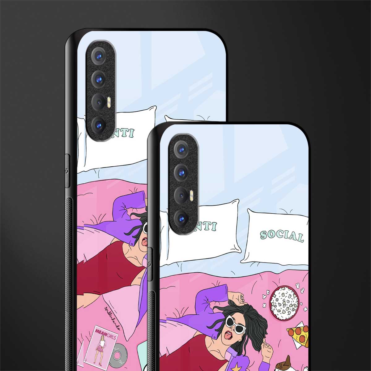 anti social chick girl glass case for oppo reno 3 pro image-2