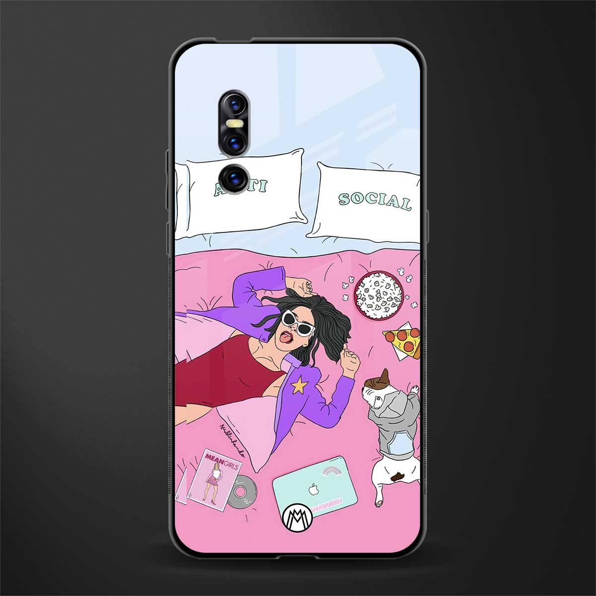 anti social chick girl glass case for vivo v15 pro image