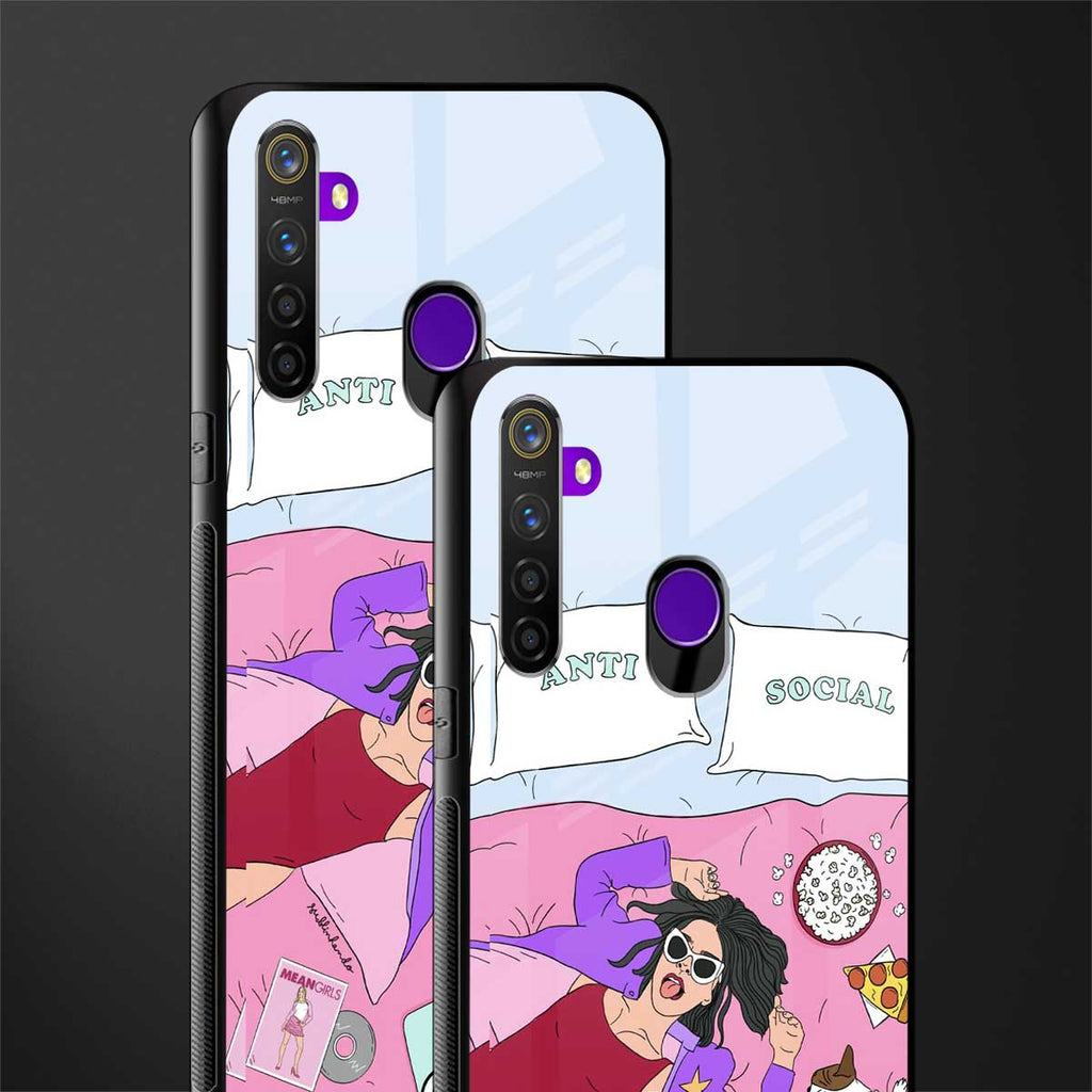 anti social chick girl glass case for realme 5 image-2