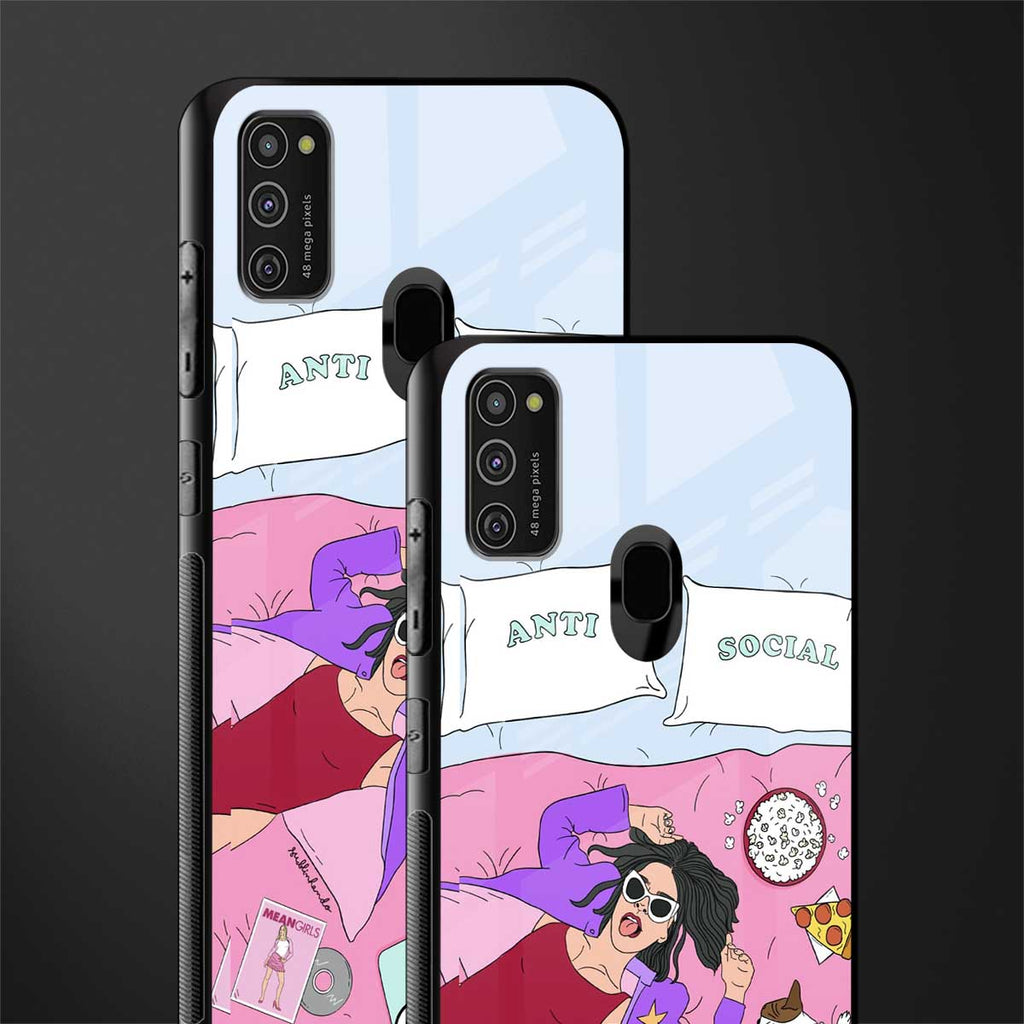 anti social chick girl glass case for samsung galaxy m21 image-2