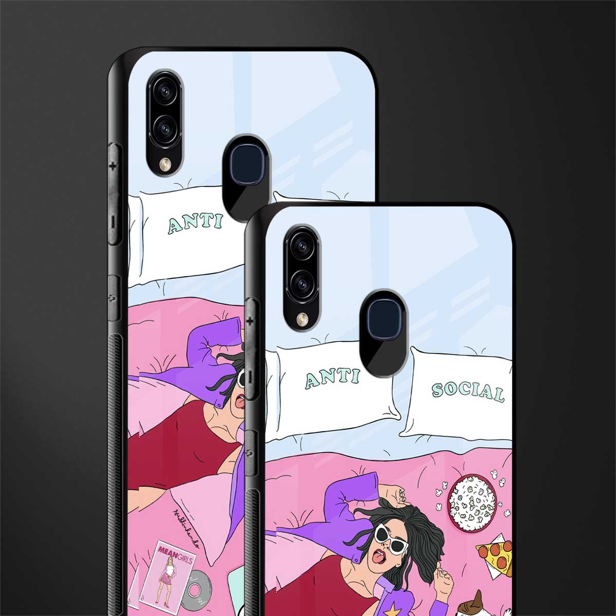 anti social chick girl glass case for samsung galaxy a30 image-2