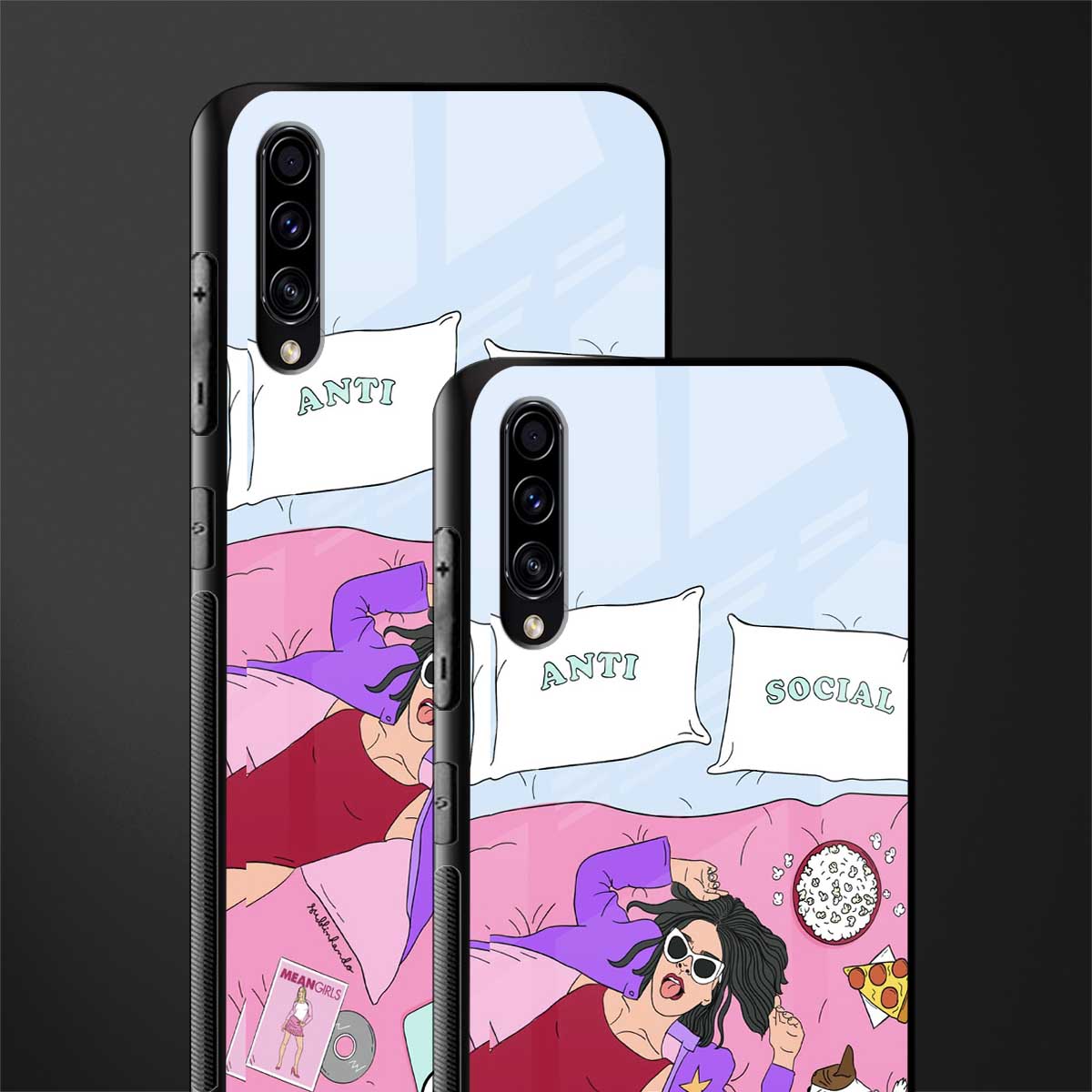 anti social chick girl glass case for samsung galaxy a70 image-2