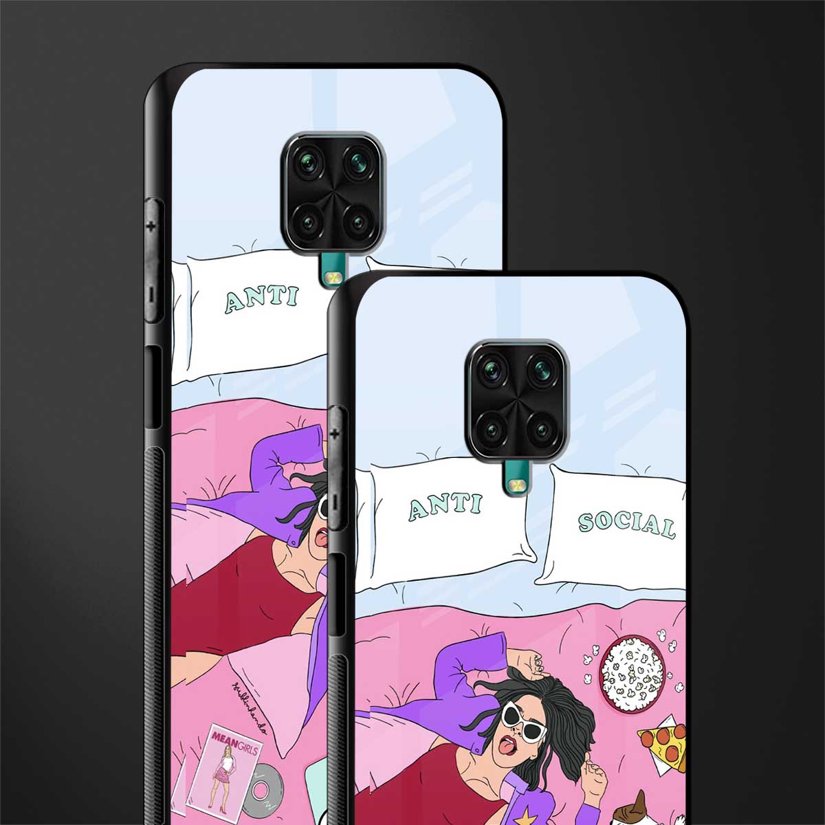 anti social chick girl glass case for redmi note 9 pro max image-2