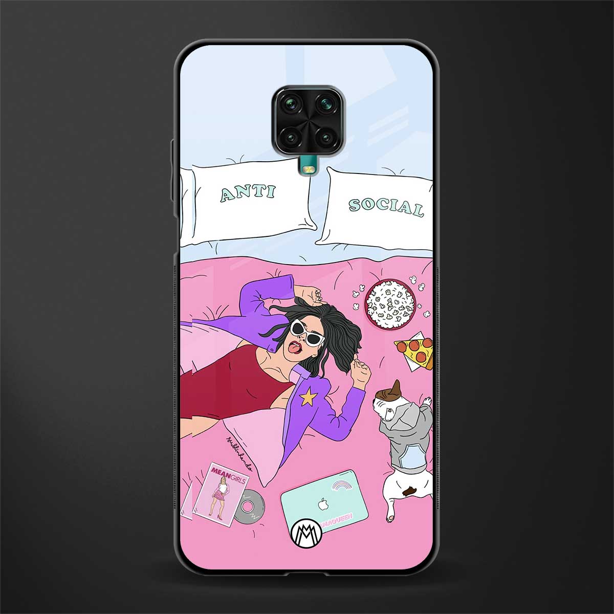 anti social chick girl glass case for redmi note 9 pro max image