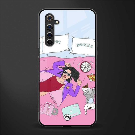 anti social chick girl glass case for realme 6 image