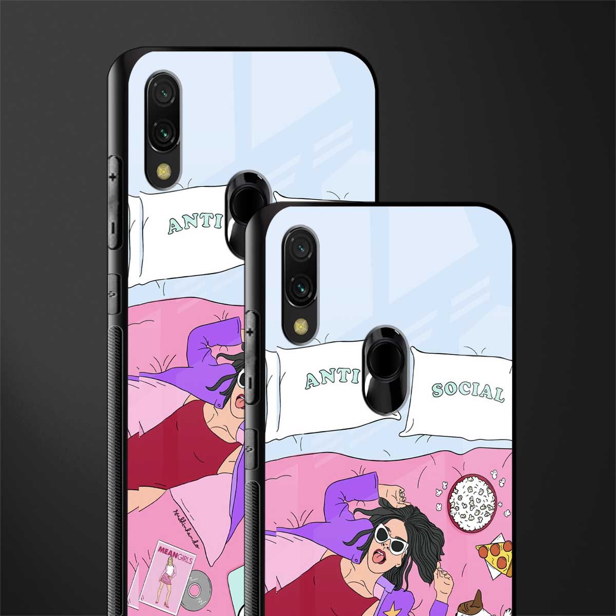 anti social chick girl glass case for redmi y3 image-2