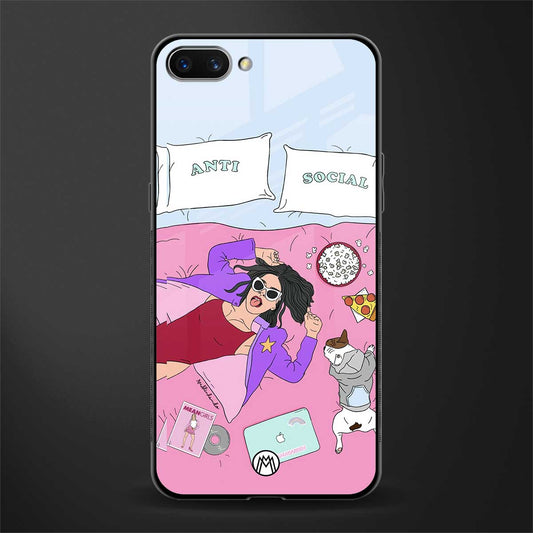 anti social chick girl glass case for oppo a3s image