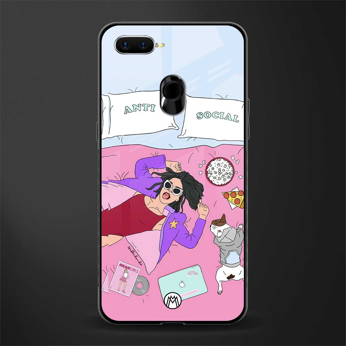 anti social chick girl glass case for oppo a12 image