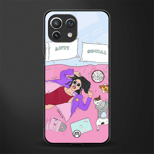 anti social chick girl glass case for mi 11 lite image