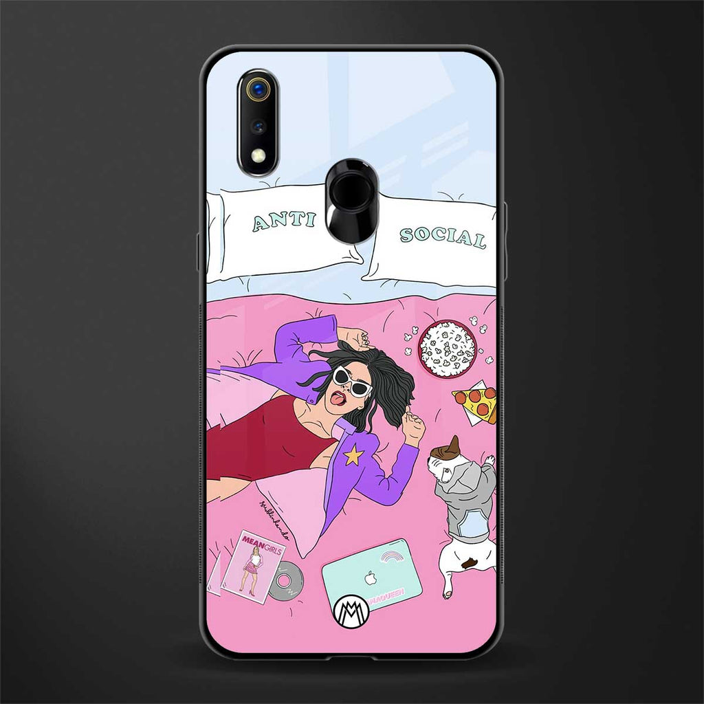 anti social chick girl glass case for realme 3 pro image