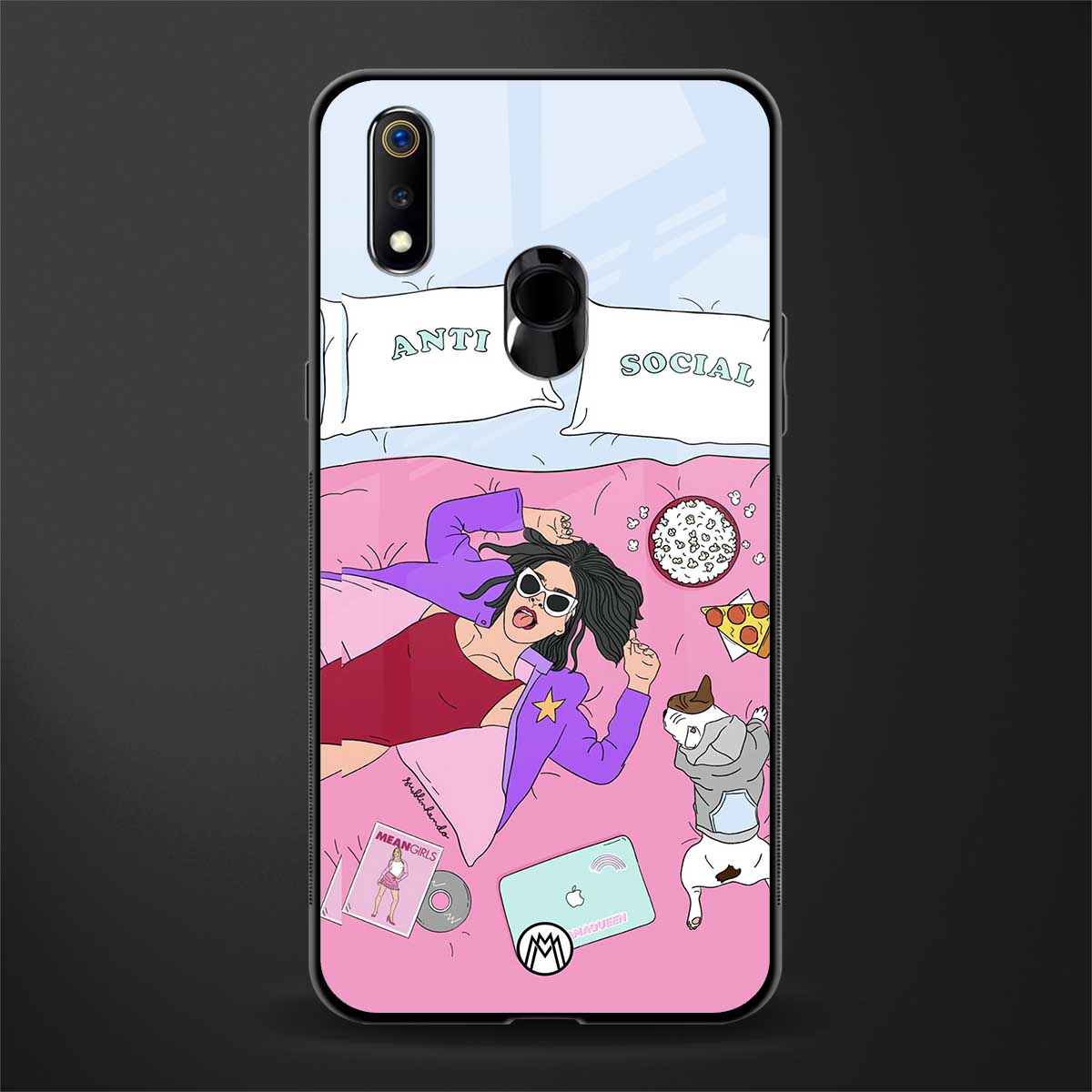 anti social chick girl glass case for realme 3 pro image