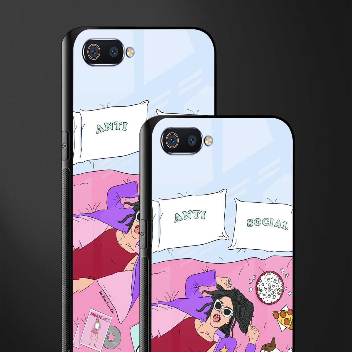 anti social chick girl glass case for realme c2 image-2