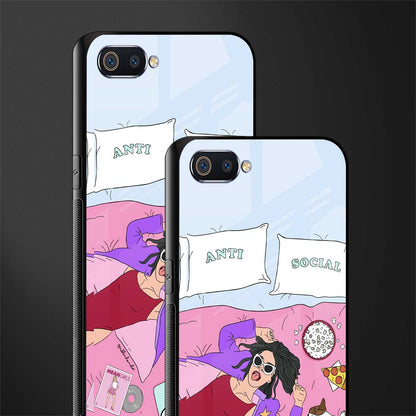 anti social chick girl glass case for realme c2 image-2