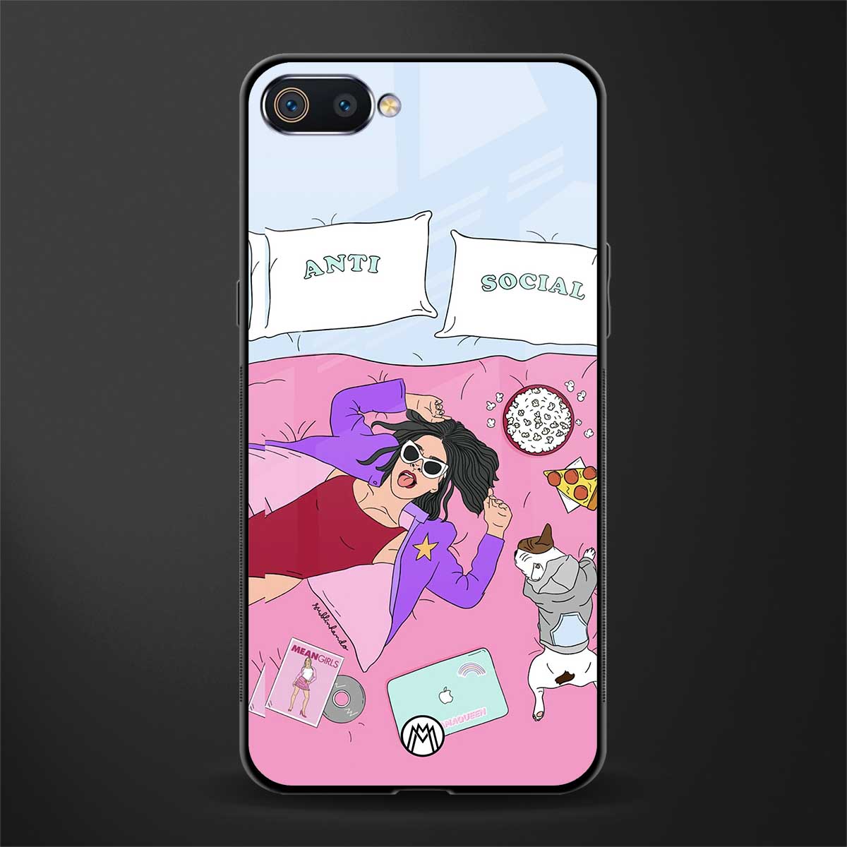 anti social chick girl glass case for realme c2 image