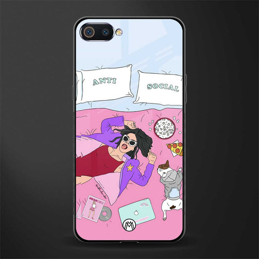 anti social chick girl glass case for realme c2 image