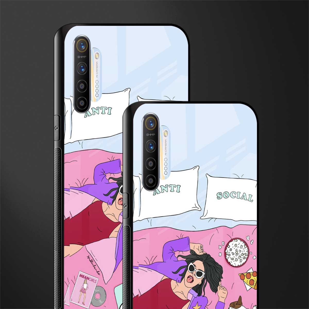 anti social chick girl glass case for realme xt image-2