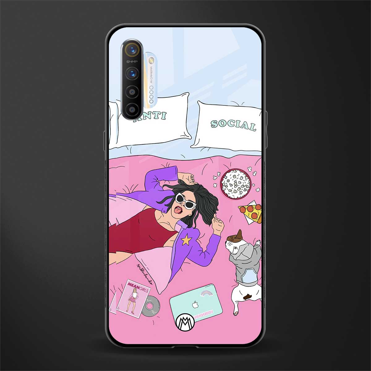 anti social chick girl glass case for realme xt image