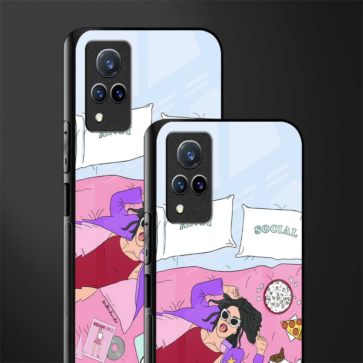 anti social chick girl glass case for vivo v21 5g image-2