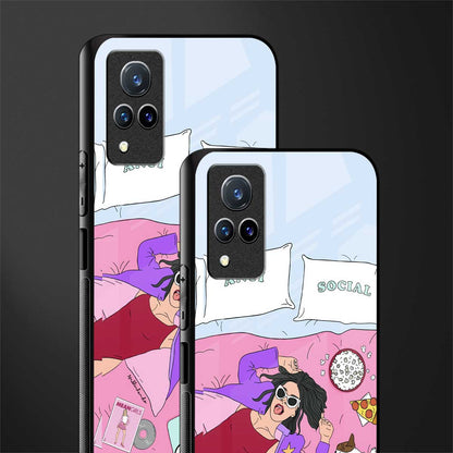 anti social chick girl glass case for vivo v21 5g image-2