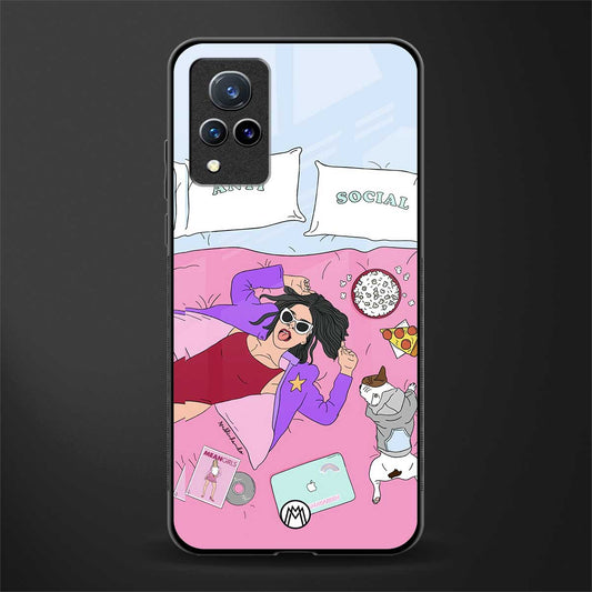 anti social chick girl glass case for vivo v21 5g image