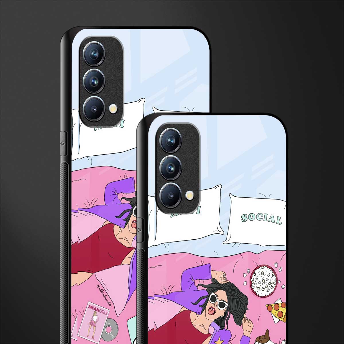 anti social chick girl glass case for oppo f19s image-2