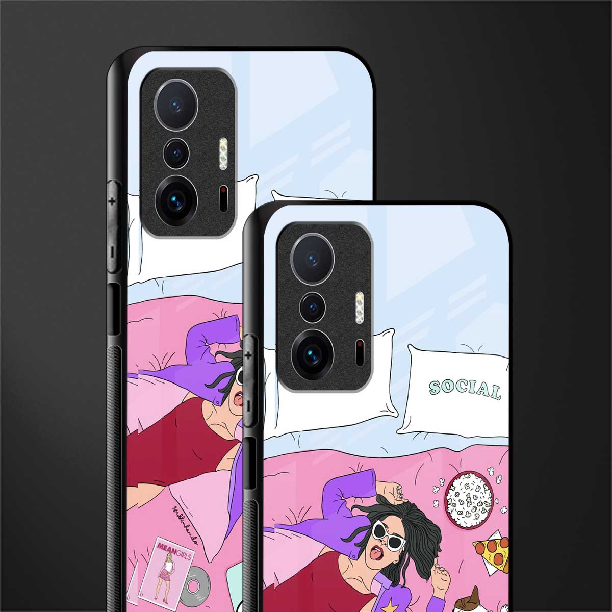 anti social chick girl glass case for mi 11t pro 5g image-2