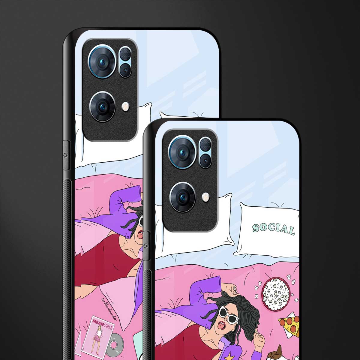 anti social chick girl glass case for oppo reno7 pro 5g image-2