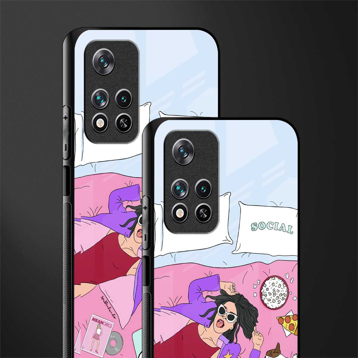 anti social chick girl glass case for poco m4 pro 5g image-2