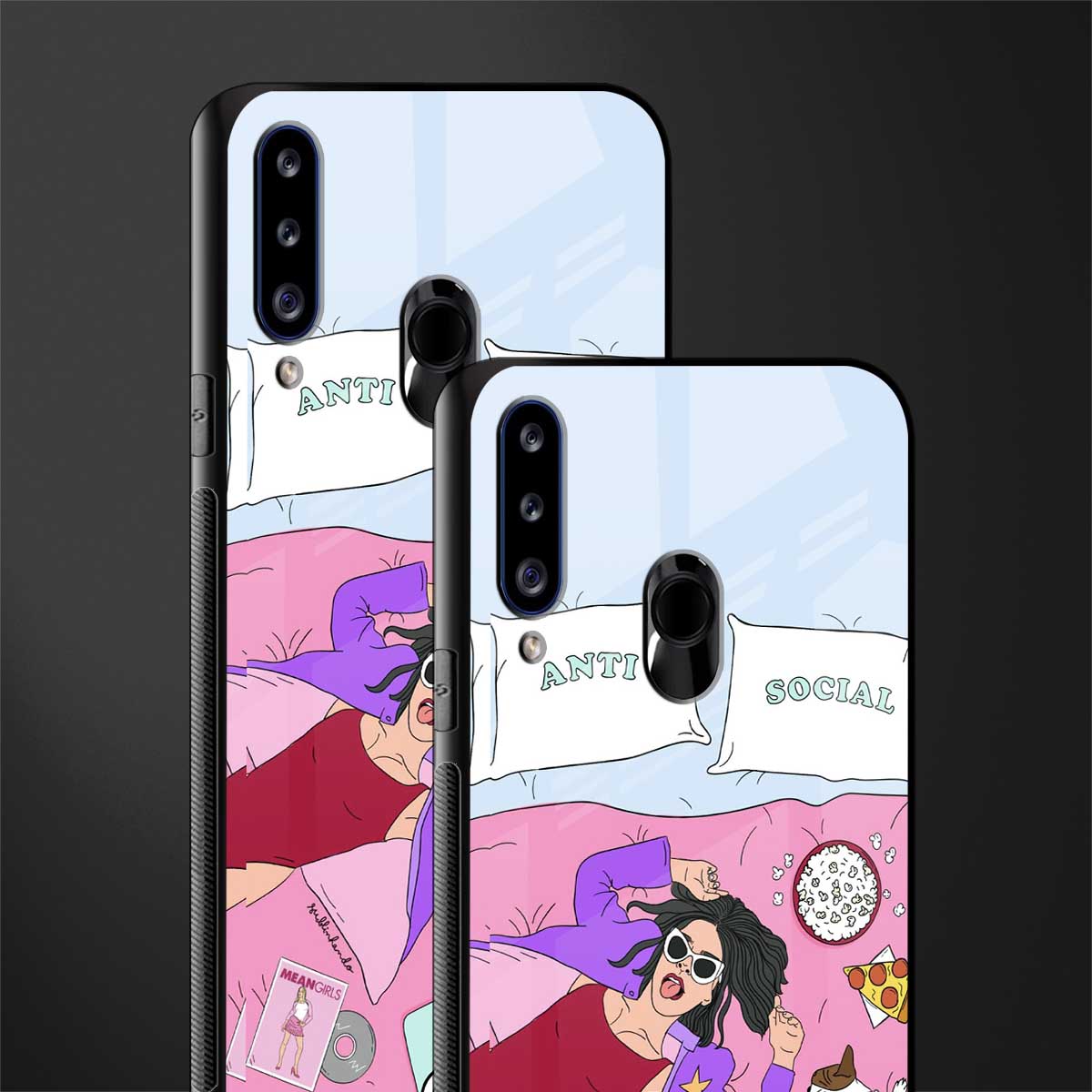 anti social chick girl glass case for samsung galaxy a20s image-2
