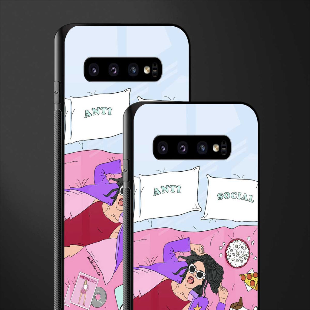 anti social chick girl glass case for samsung galaxy s10 plus image-2