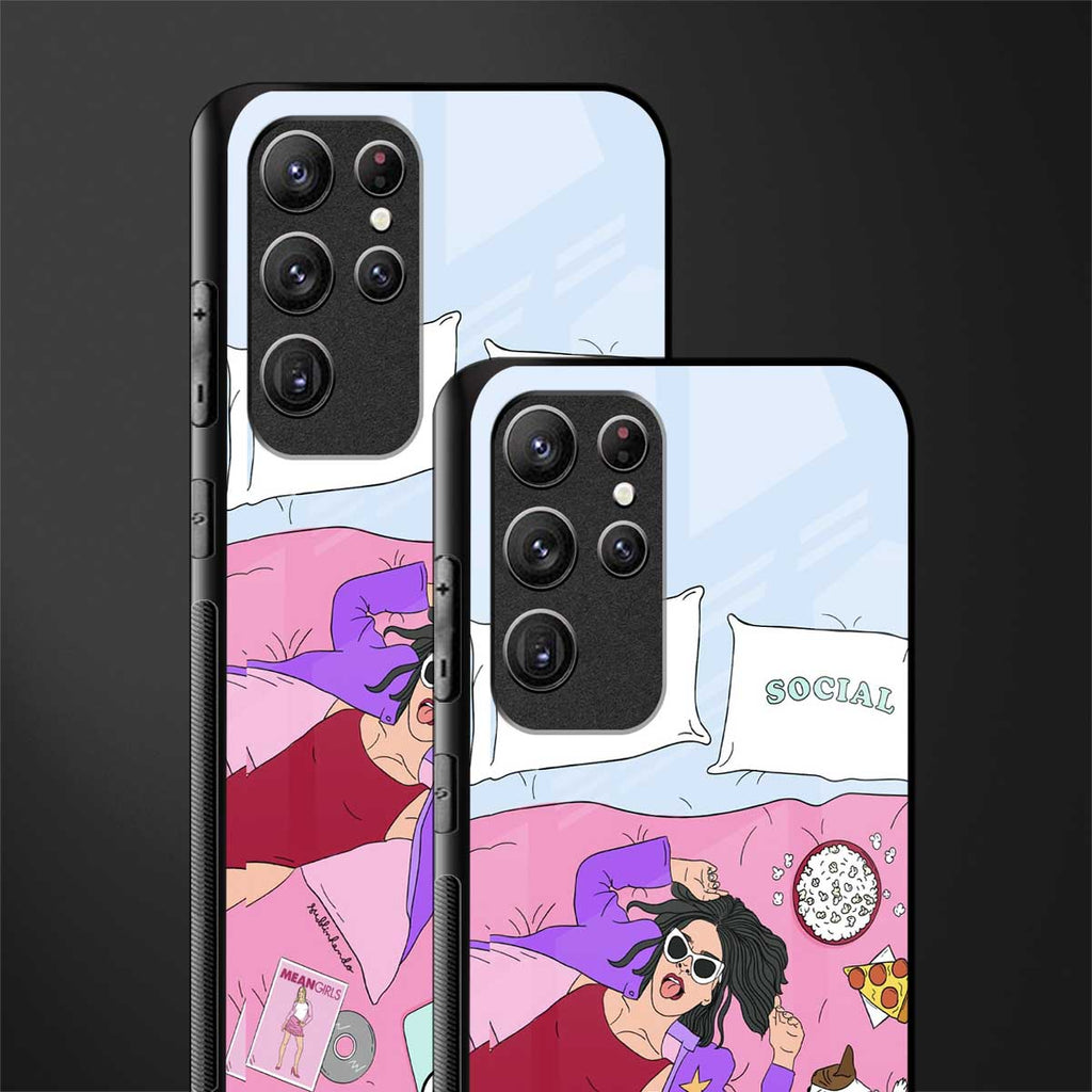 anti social chick girl glass case for samsung galaxy s22 ultra 5g image-2