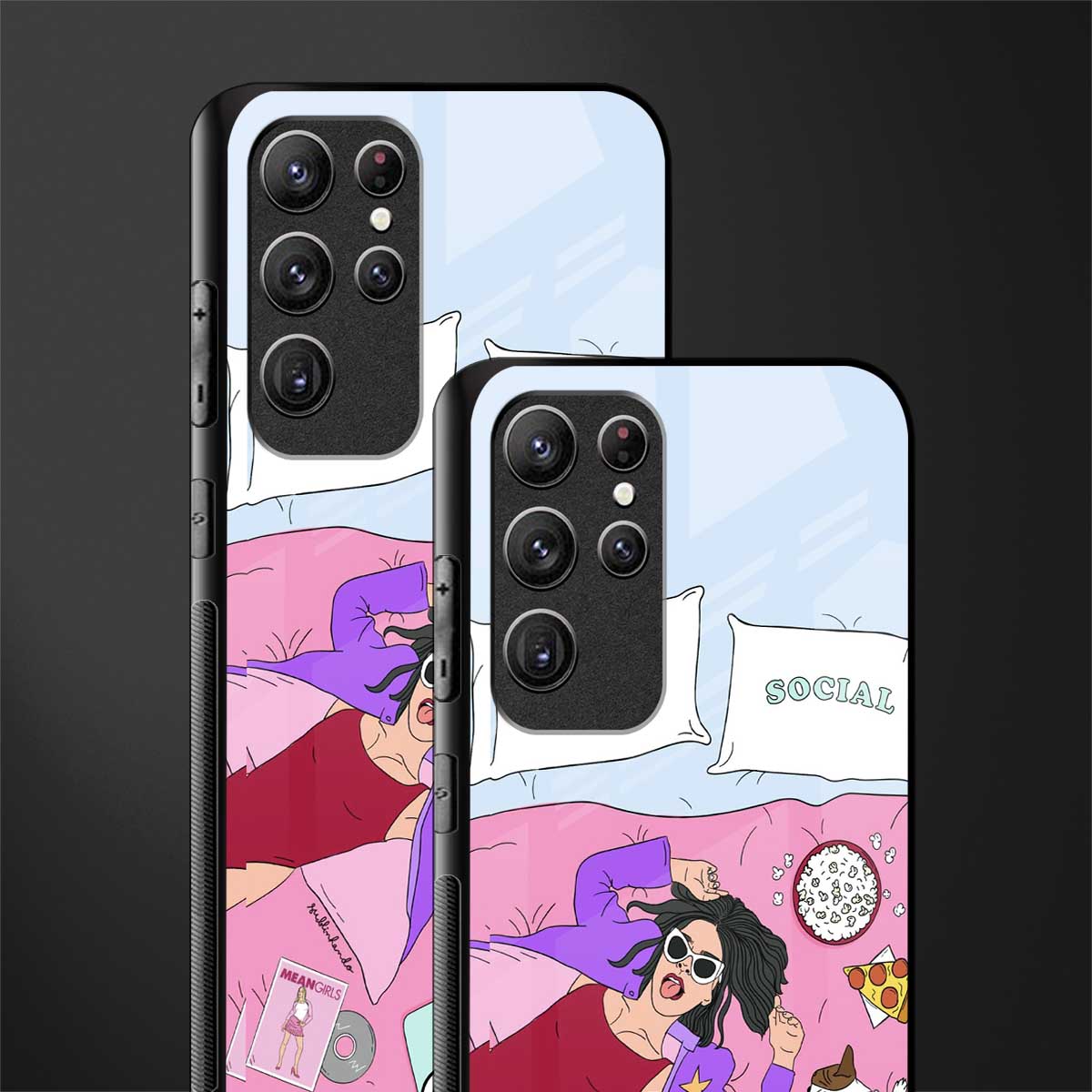 anti social chick girl glass case for samsung galaxy s22 ultra 5g image-2