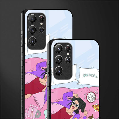 anti social chick girl glass case for samsung galaxy s22 ultra 5g image-2